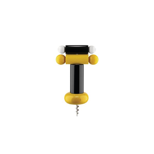 Il cavatappi ES17, nella sua variante nero, giallo e bianco  ideata da Ettore Sottsass si configura come un totem in miniatura, volto ad agevolare l'apertura delle bottiglie di vino in modo facile ed ergonomico. 